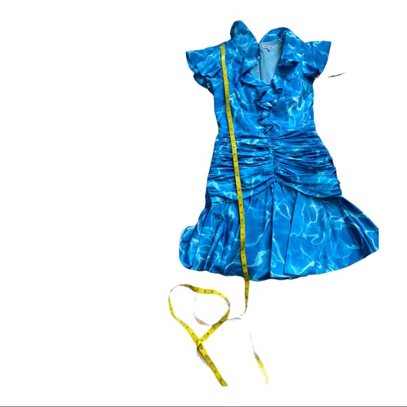 Women blue Flor et.al Dante Ruffle Ruched cocktail size 6 dress NWT - Picture 12 of 15